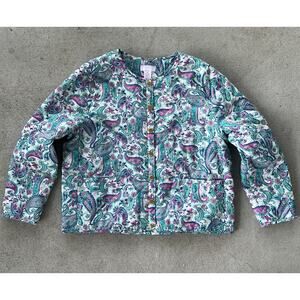 Stella Parker Quilted Lightweight Jacket Snap Up Floral Paisley Womens XL BLue
